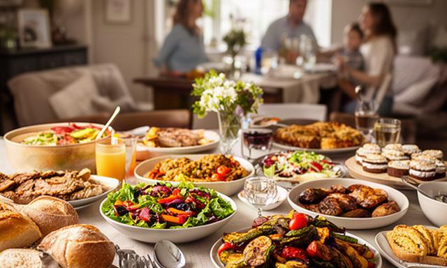 Warm and cold buffet set up in a family home for a sixtieth birthday celebration